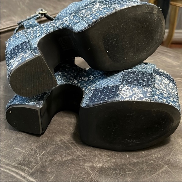 Jeffrey Campbell Risky Business Denim Patchwork Platform Sandal - Picture 7 of 9